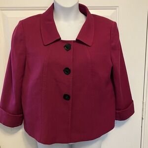 Tahari ASL Size 16 Magenta Purple Blazer Jacket Lined Women's Black Buttons